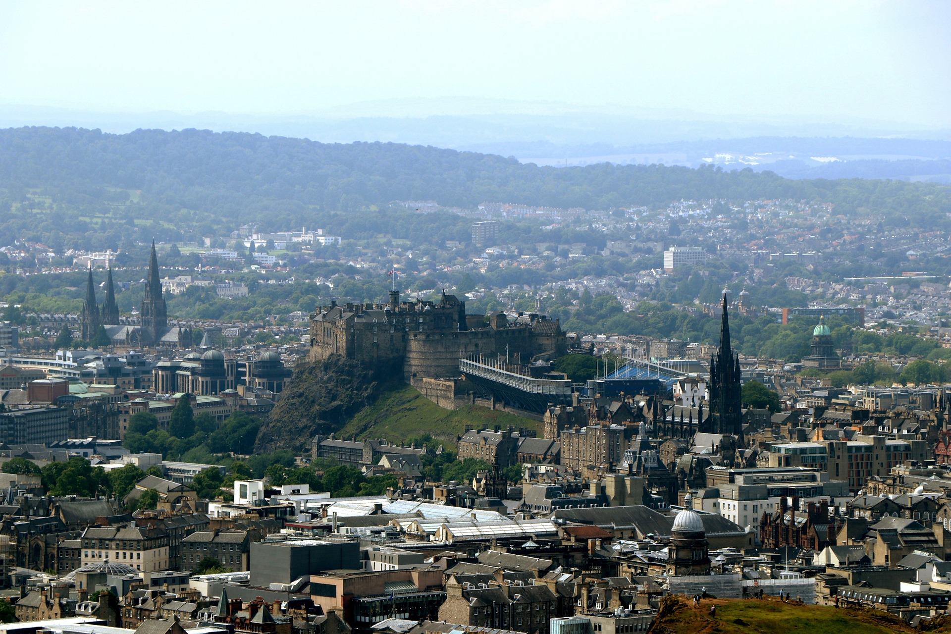 Panoramic view across Edinburgh city centre and Edinburgh Castle