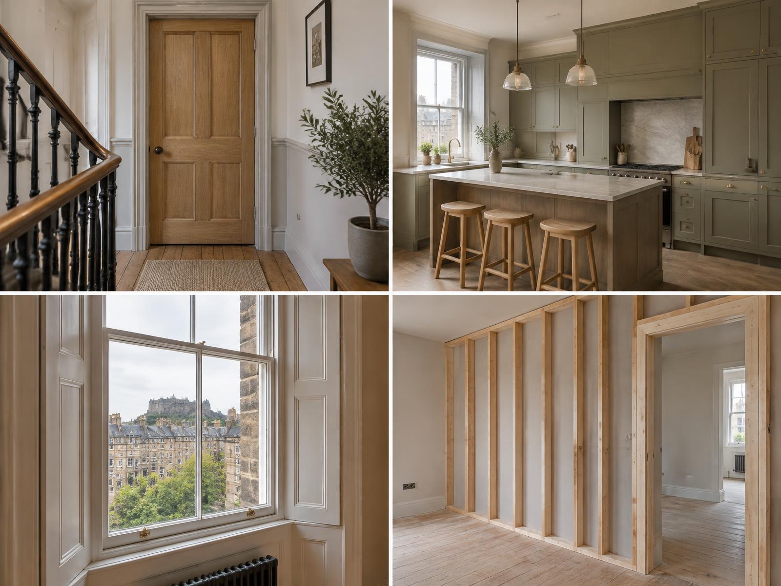 Examples of door, kitchen, timber window and partition wall joinery